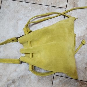 FREE PEOPLE 💛 Suede Leather Shoulder Bag 10.5x10 Purse 💛 Drawstring Adjustable